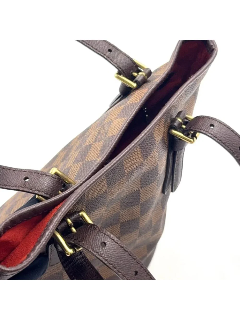 Louis Vuitton Marais Damier Ebene Leather Brown Tote Gold